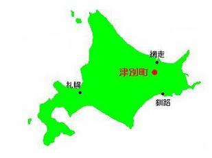 津別町の位置を示した北海道のイメージ